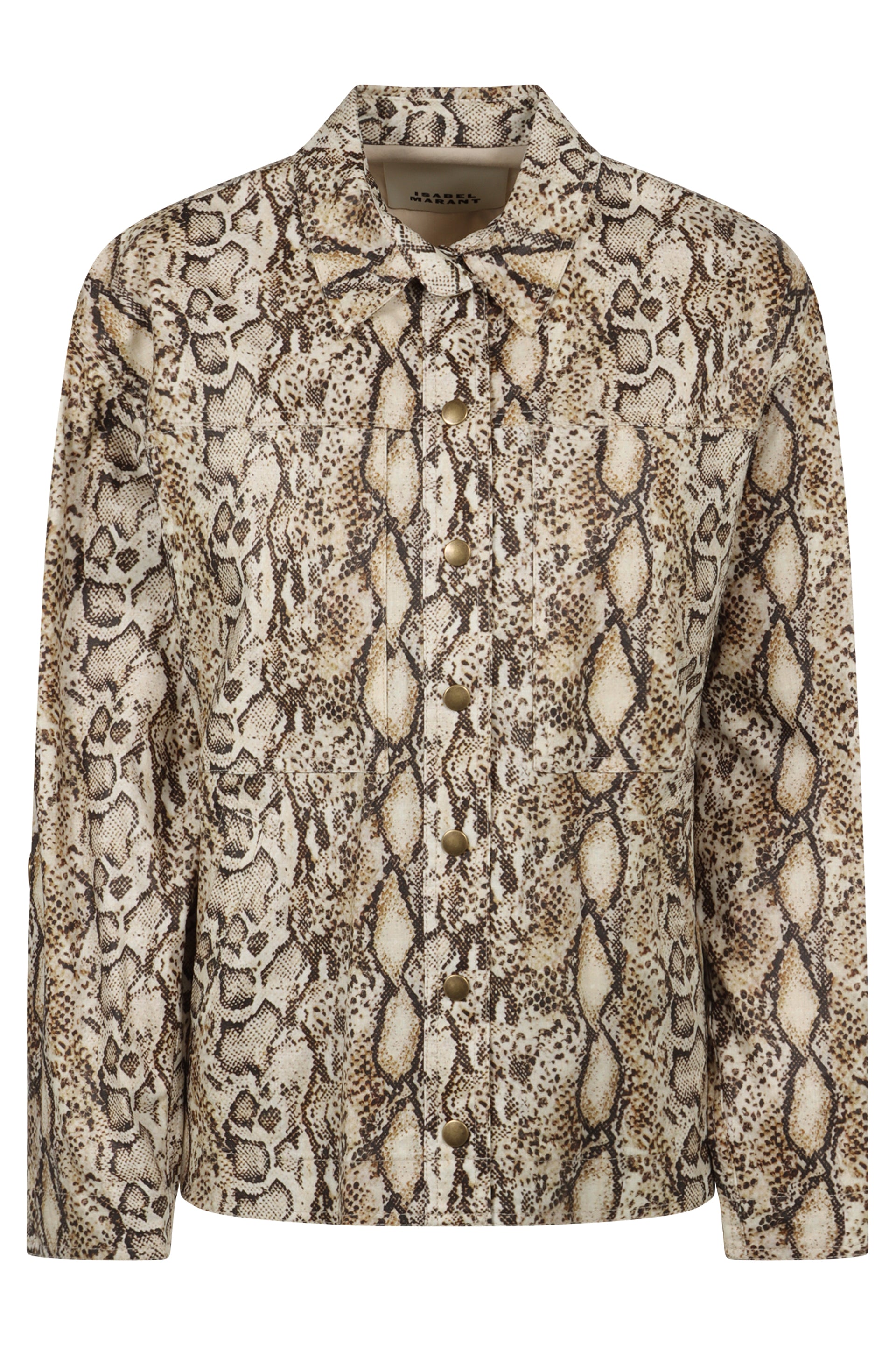 Snake Print Button-Front Shirt with Two Pockets