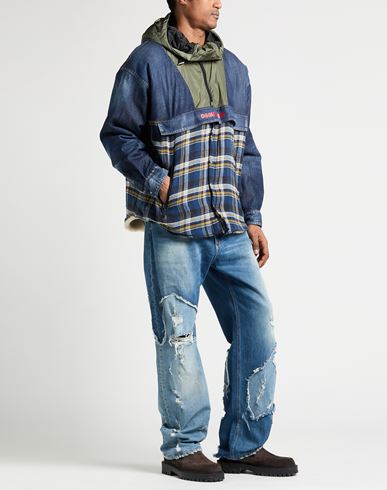 Man Jacket Blue Size 32 Linen, Cotton, Elastane, Polyamide