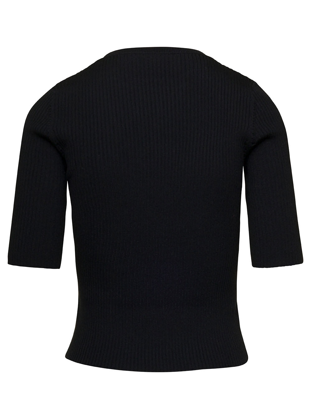 Intarsia-knit logo ribbed-knit top - Black