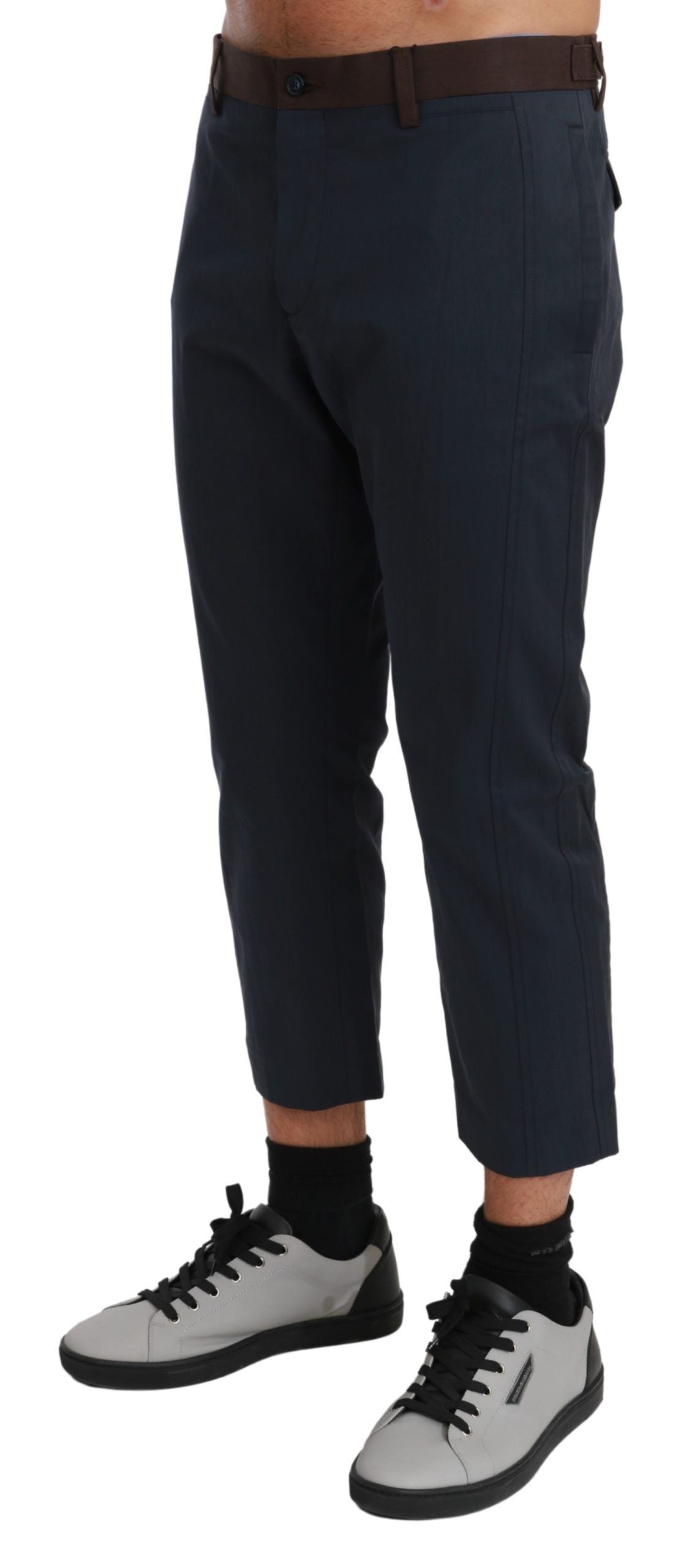 Striped Cropped Trousers — Navy