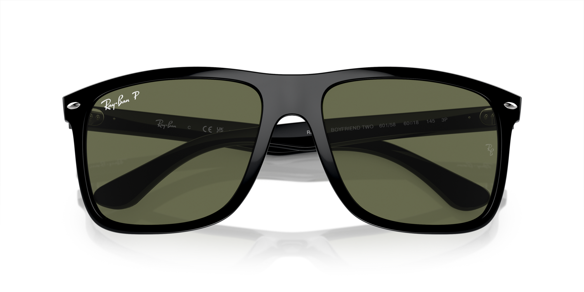 Ray - Ban Unisex Ray - Ban RB4547 BOYFRIEND TWO 601/58 Sunglasses Injected Black Green Squared Polarized