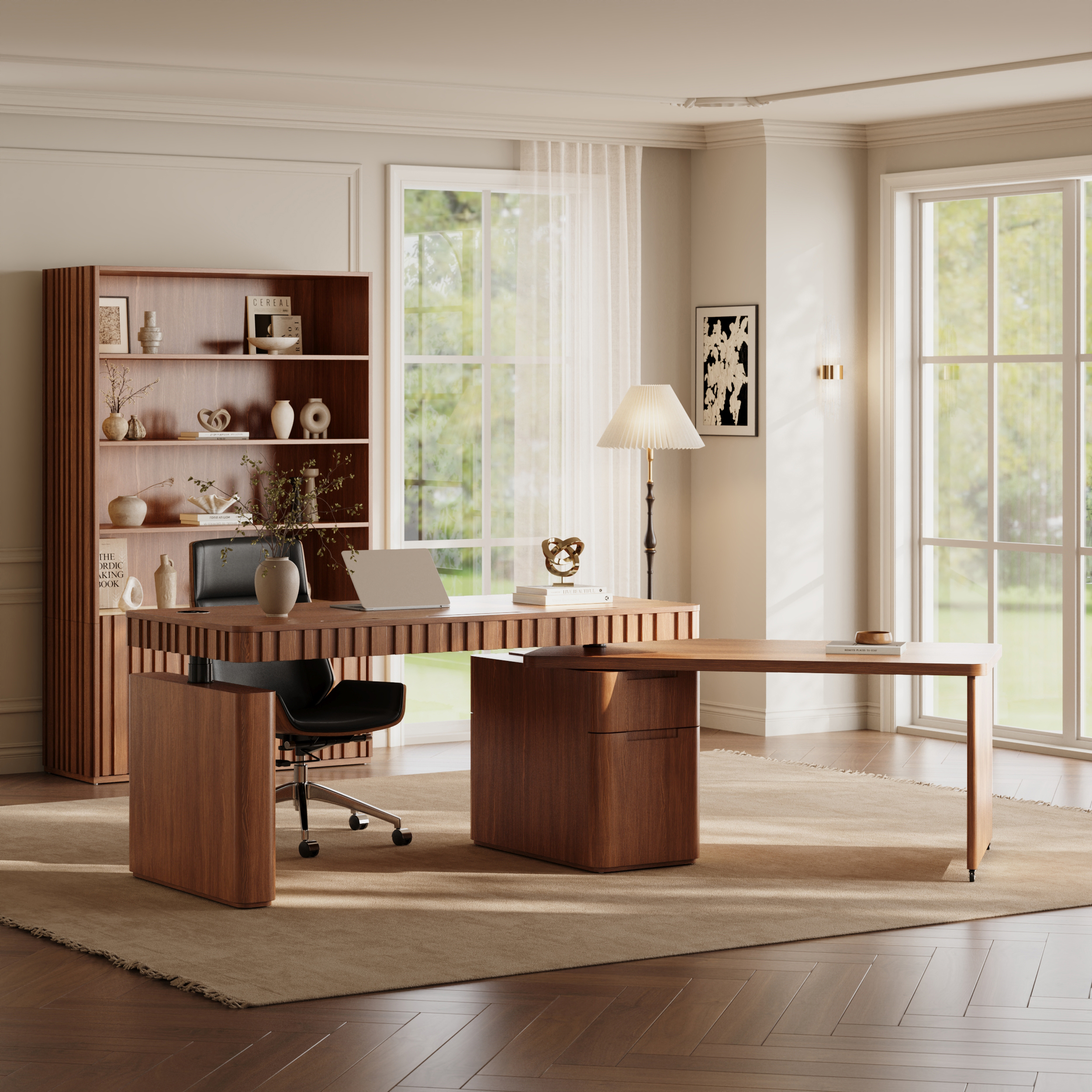 Aura 63" Black Fluted 360-Degree Rotating Desk Electric Adjustable Standing Desk