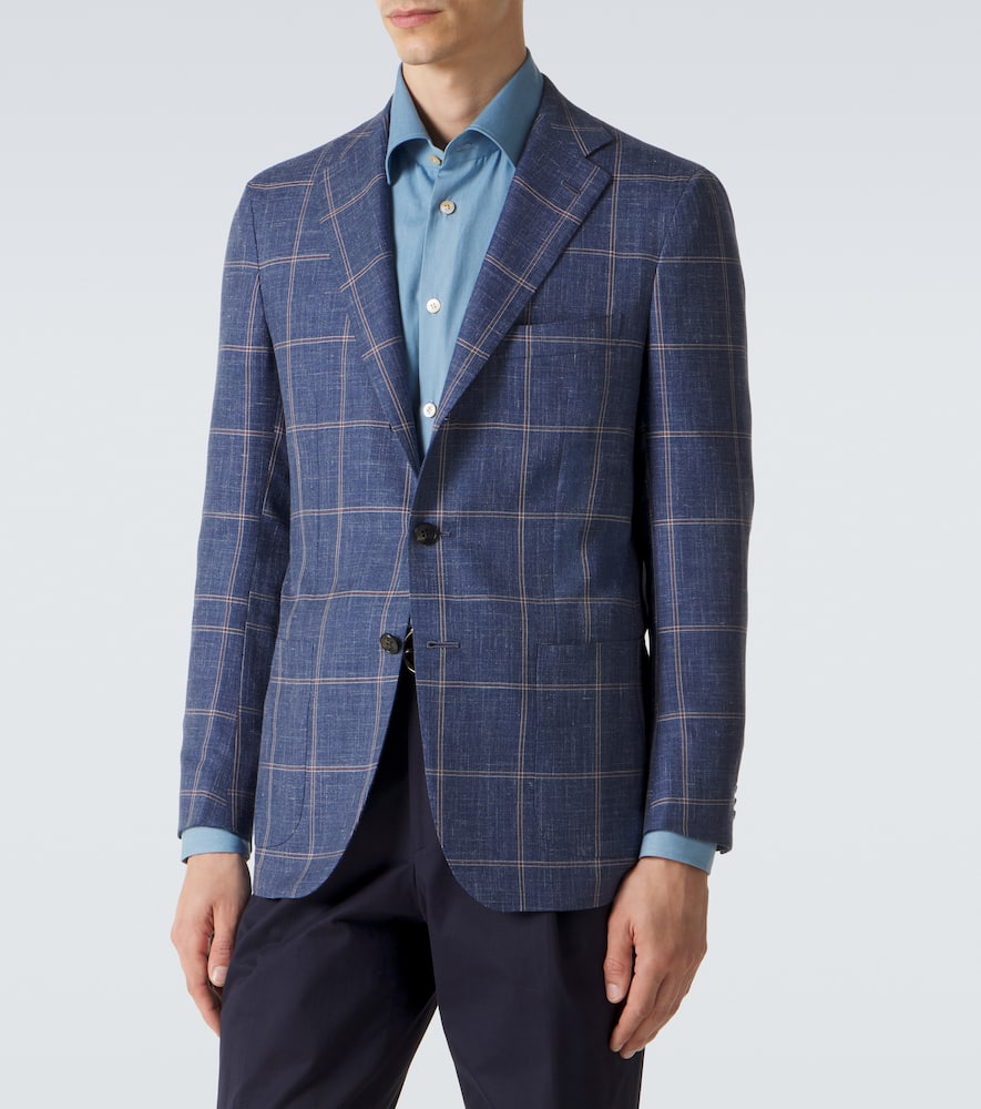 Checked cashmere, wool, silk, and linen blazer