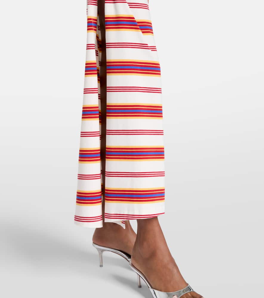Gathered striped cotton-blend maxi skirt