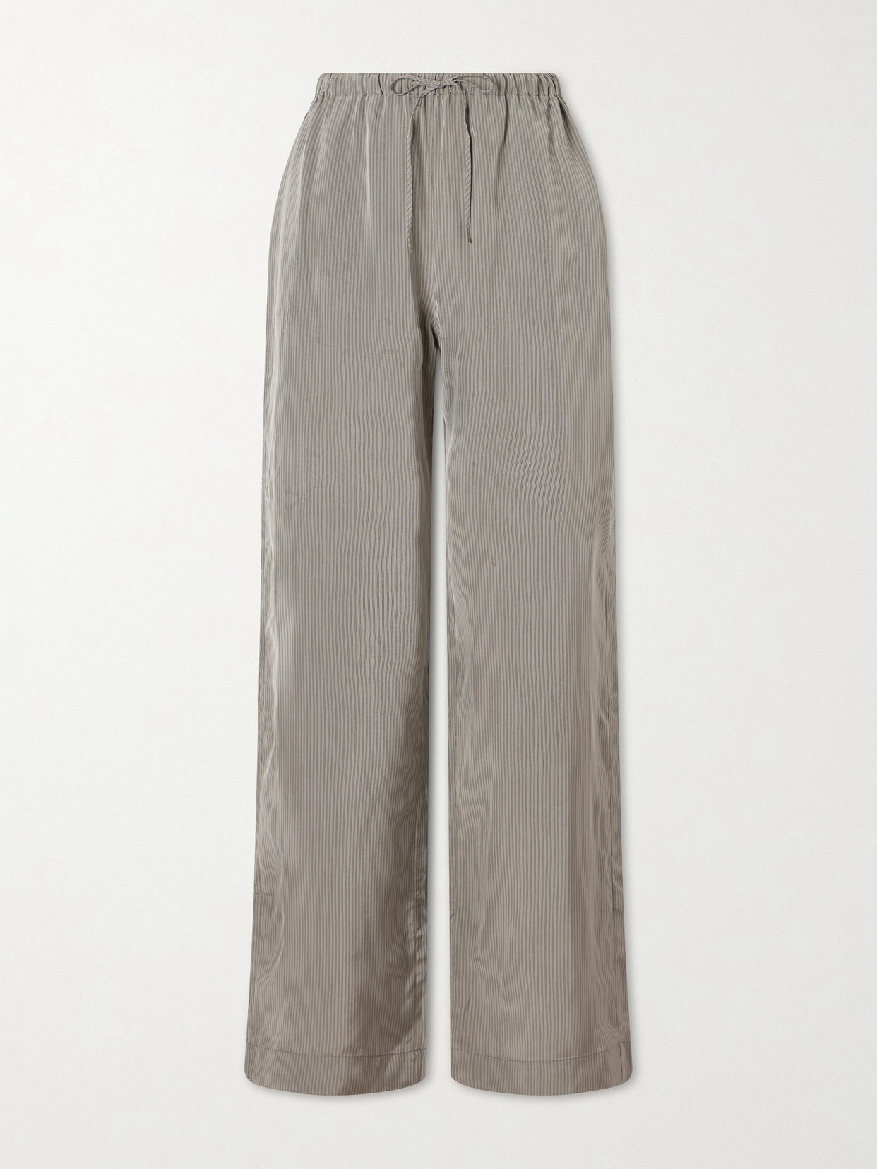 Striped Satin Wide-leg Pants - Gray