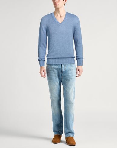 Man Sweater Azure Size 44 Cotton