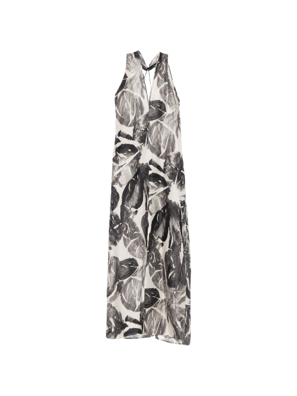 V-neck print detail sleeveless Printed silk dress