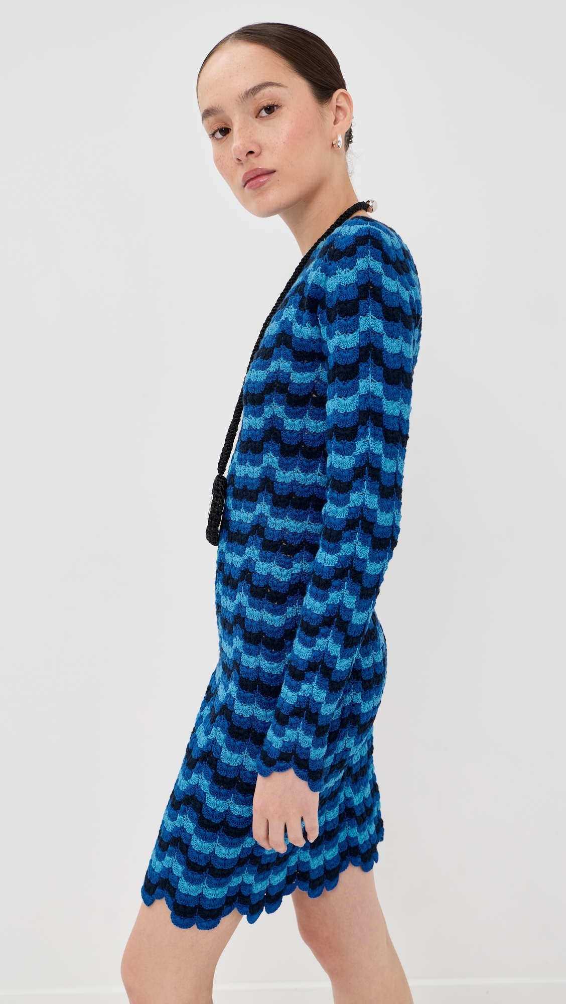 Solana Long Sleeve Crochet Mini Dress Blues