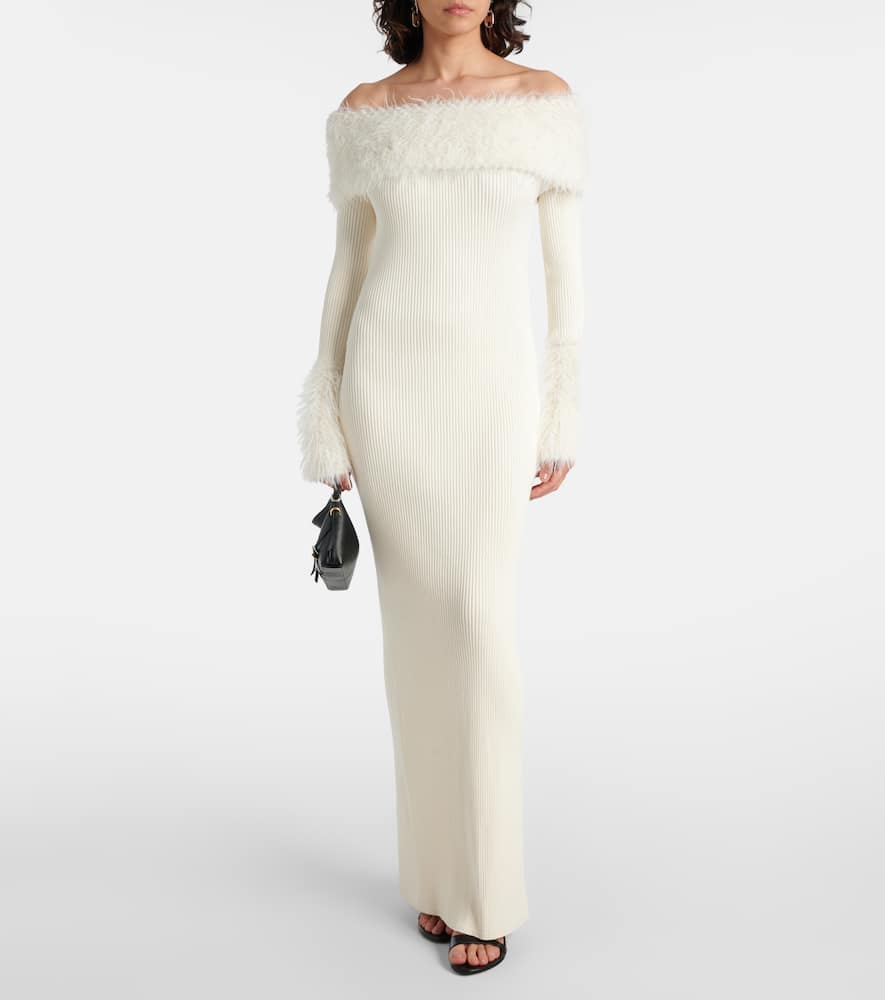 Ribbed-knit faux fur-trimmed maxi dress