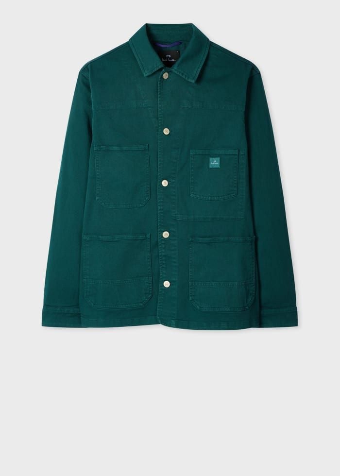 Teal Green Garment-Dyed Denim Work Jacket