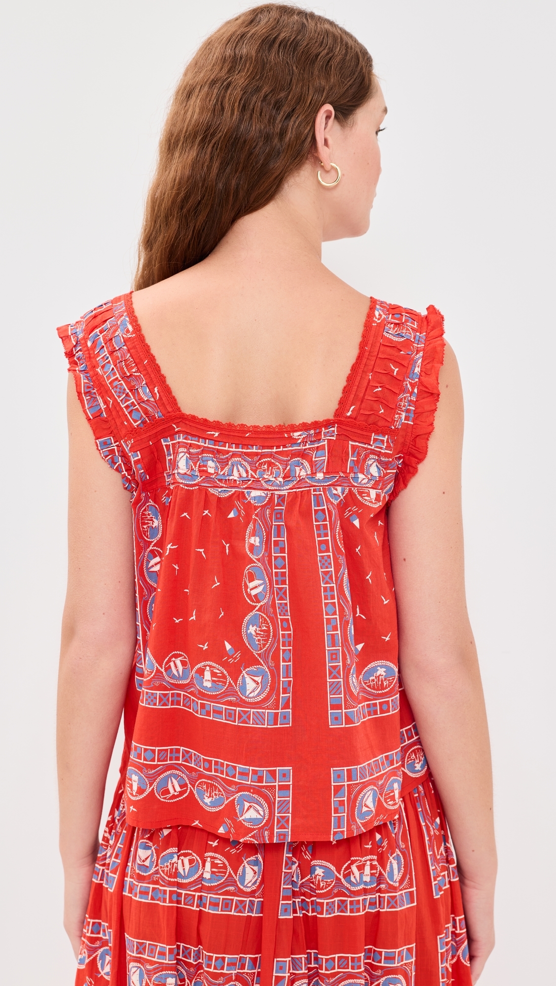 The Victorian Pleat Tank Top Red Sailboat Bandana