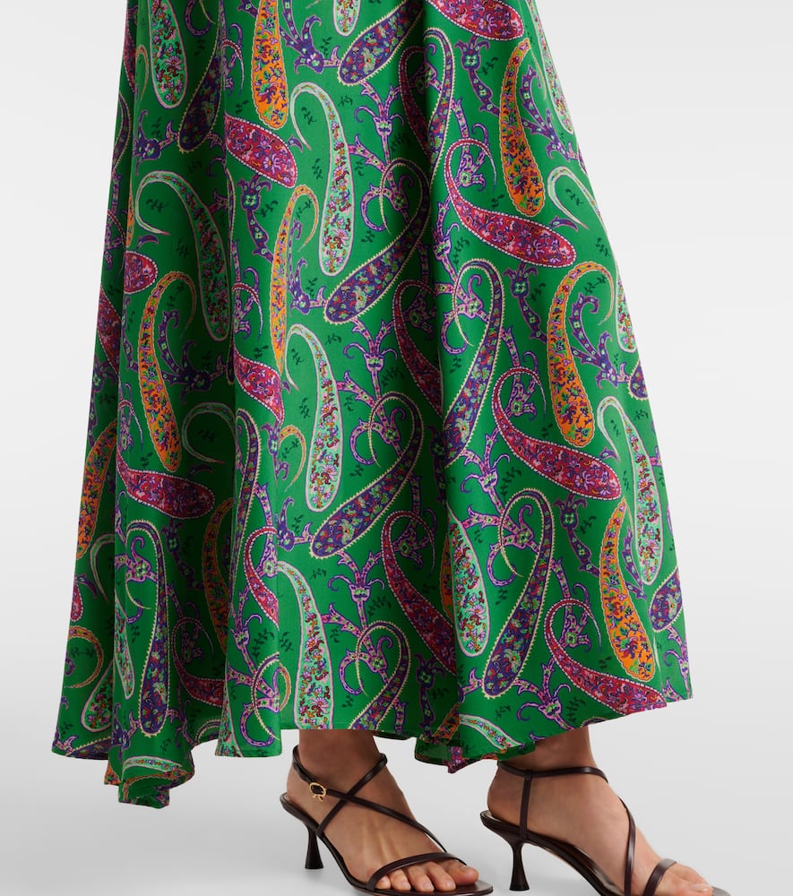 Paisley tie-neck silk maxi dress