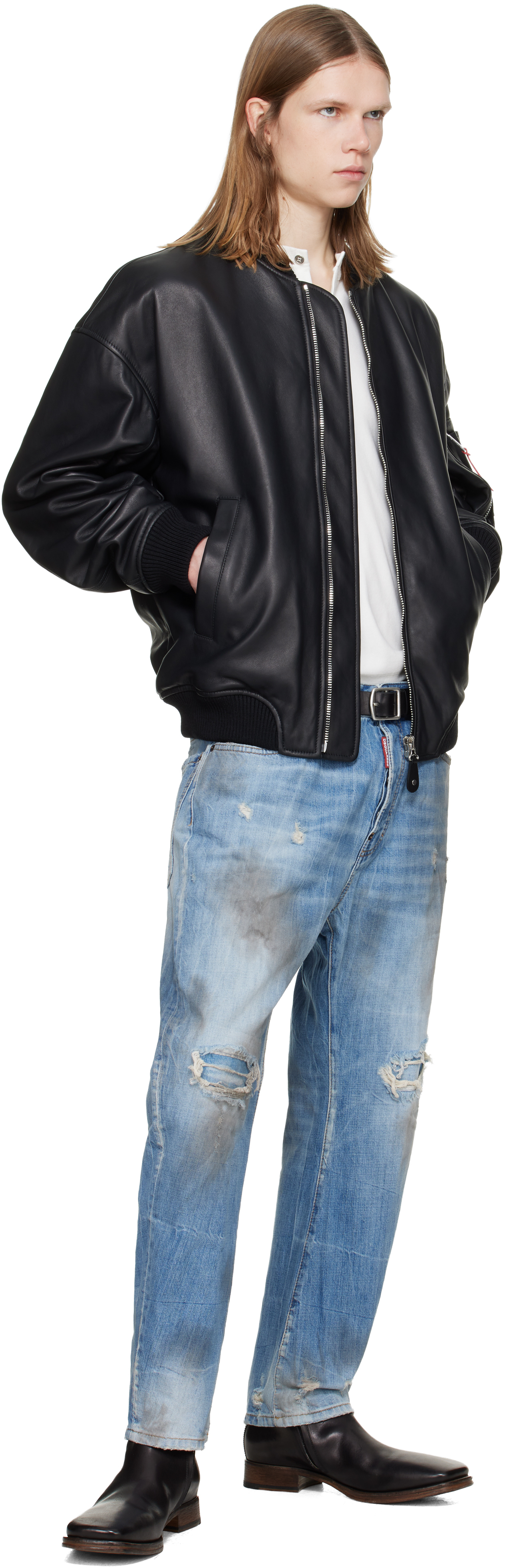 Black Leather Bomber Jacket