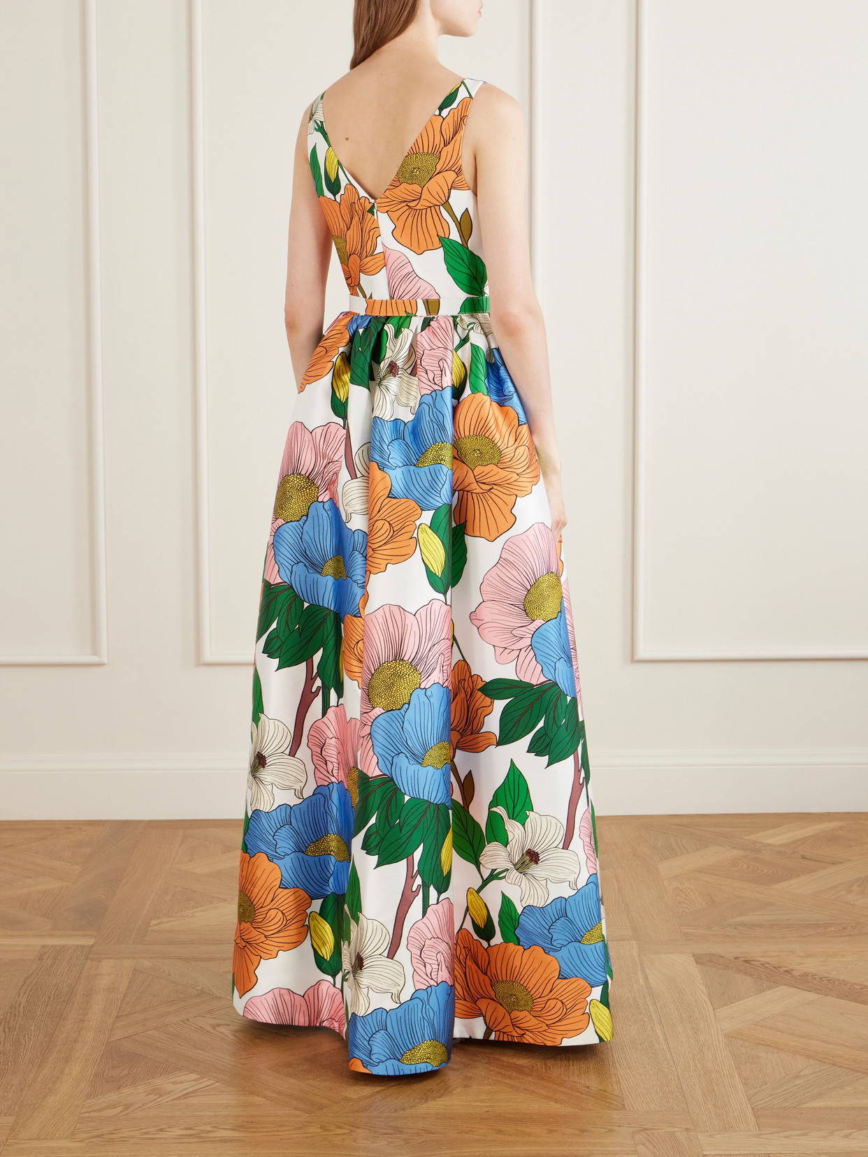 Isabella Belted Floral-print Taffeta Maxi Dress - Multi