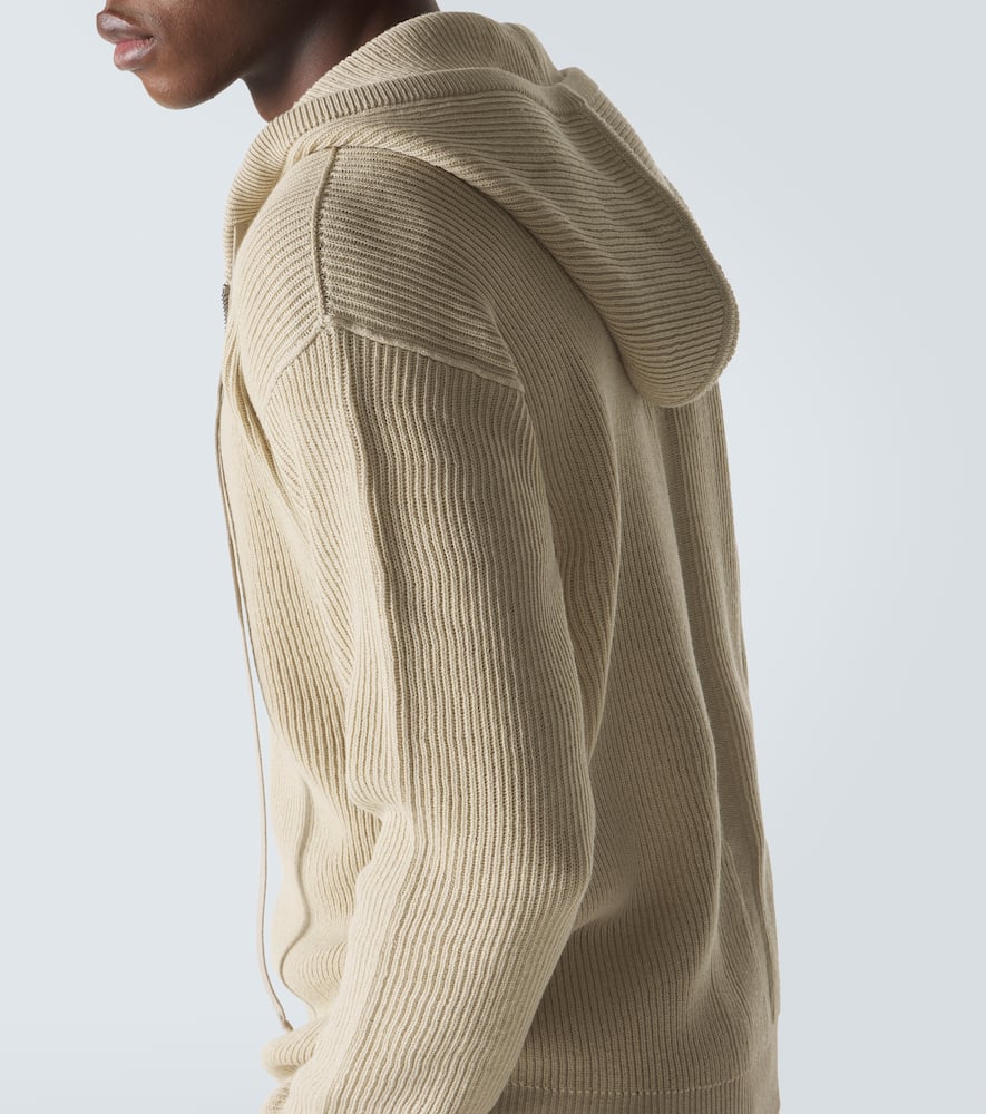 Ribbed-knit virgin wool hoodie