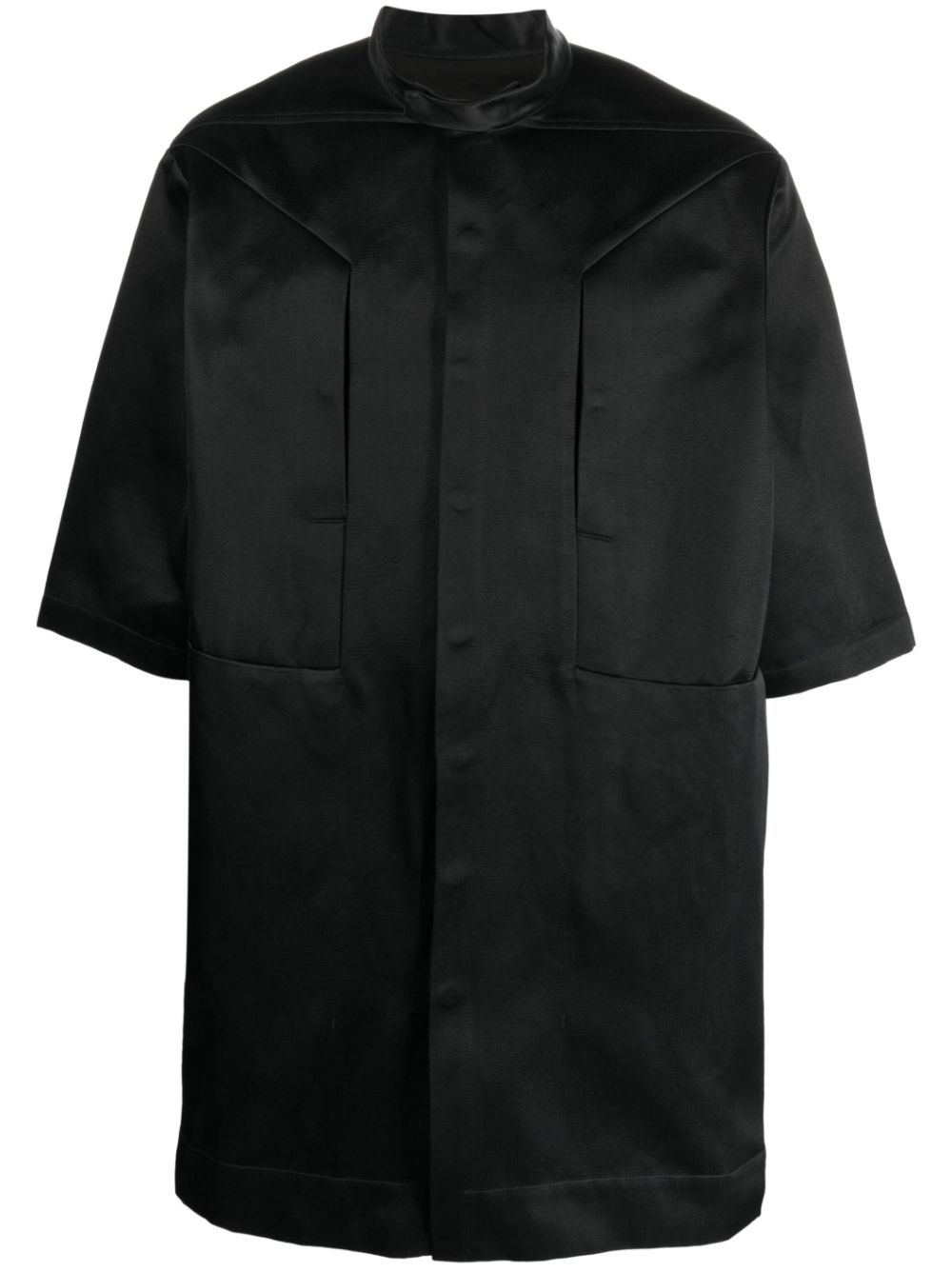 Band-collar satin shirt - Black