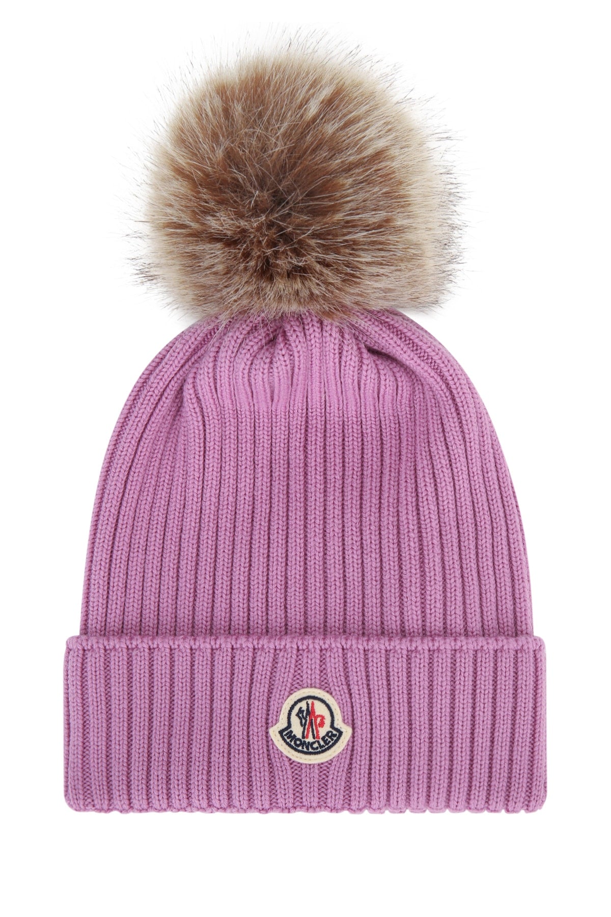 HAT Ribbed Knit with Fur Pompom Winter Hat — Purple