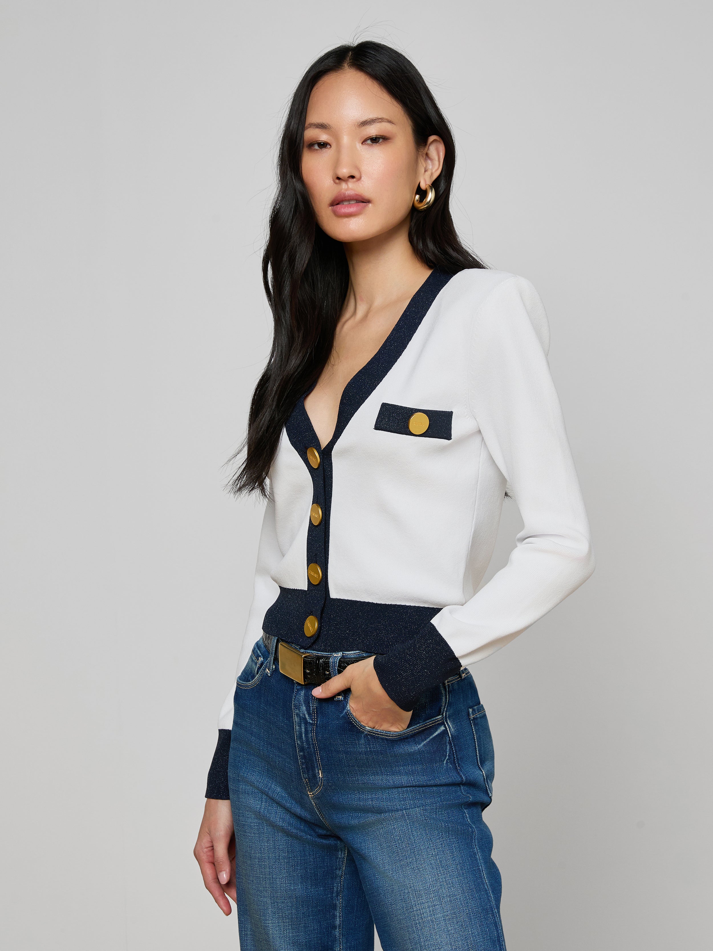Taya Cardigan In White/midnight