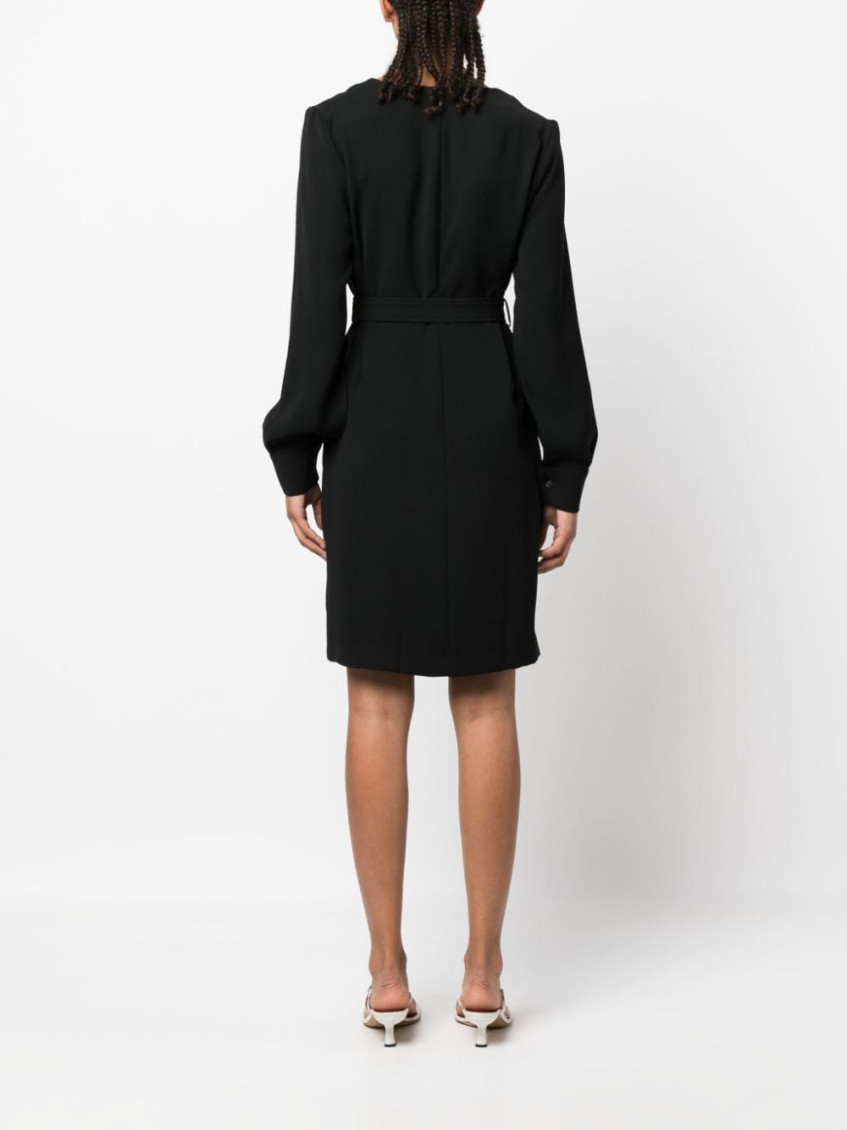 Black Belted V-neck Minidress