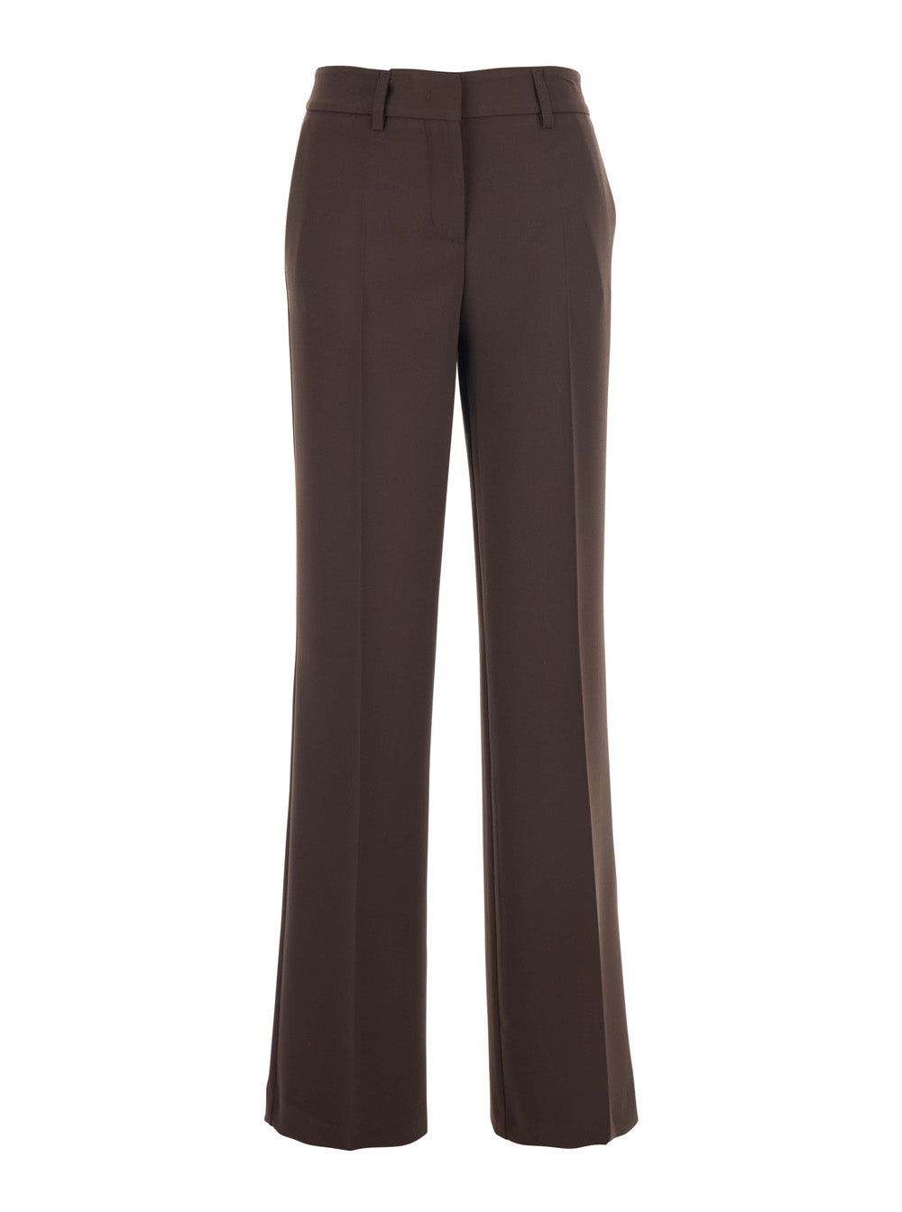 Concealed-Closure Polyester Trousers — Brown