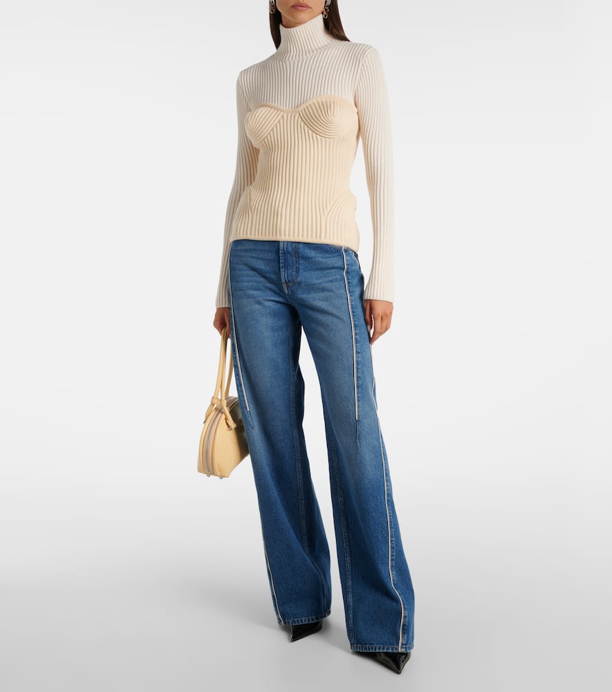 Ribbed-knit wool-blend turtleneck sweater
