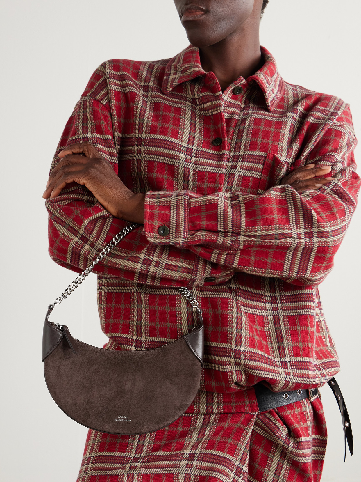 Polo Id Small Leather-trimmed Suede Shoulder Bag - Brown