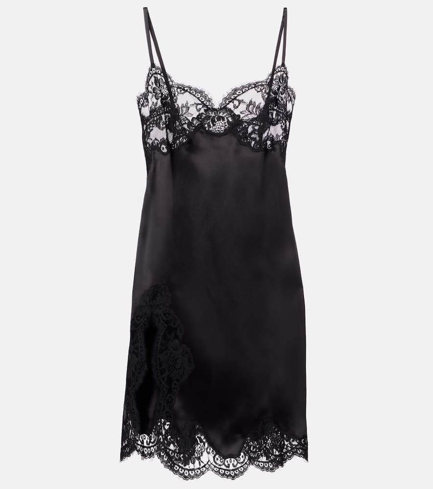 Lace-trimmed silk-blend satin slip dress