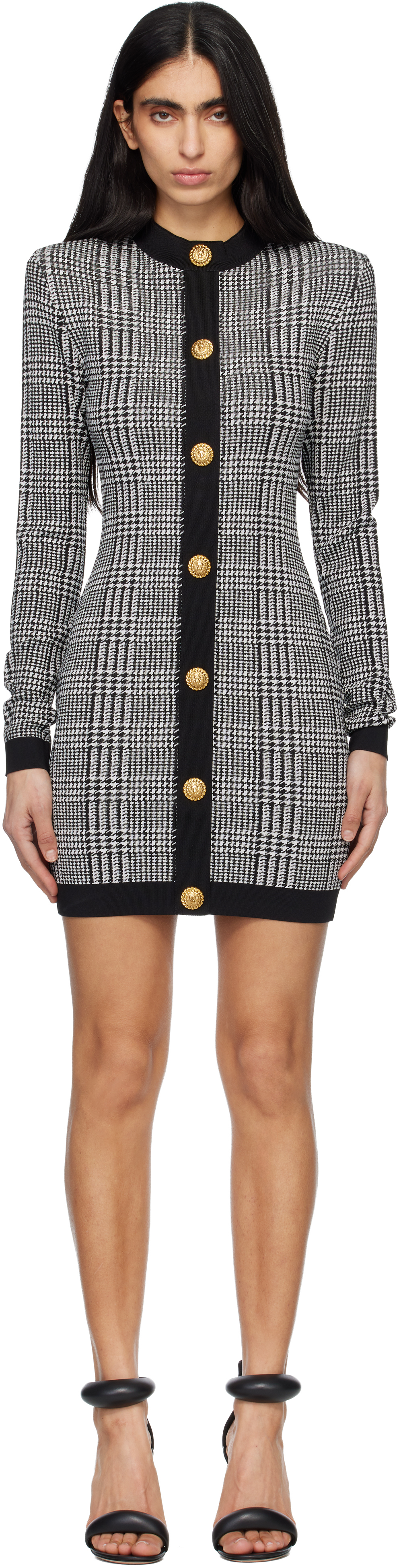 Black & White Long Sleeve Prince Of Wales Minidress