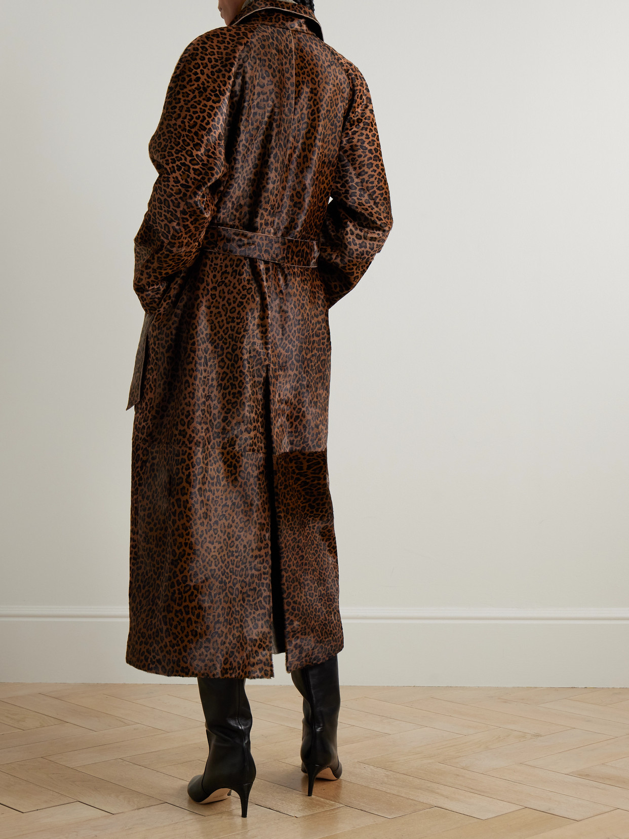 Althea Belted Leopard-print Cow Hair Coat - Animal print