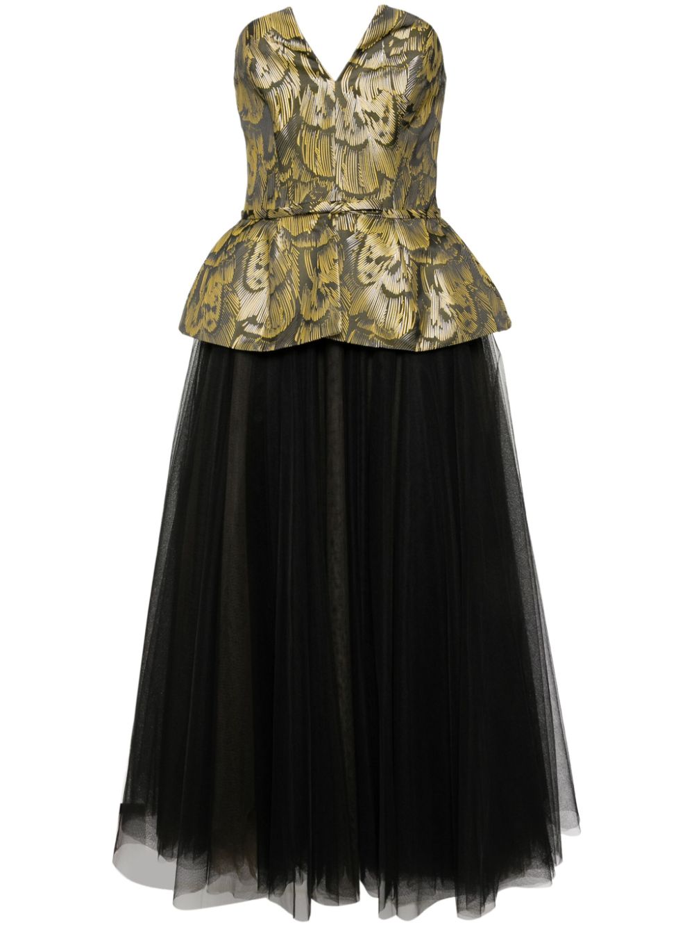 Jacquard tulle midi dress - Yellow