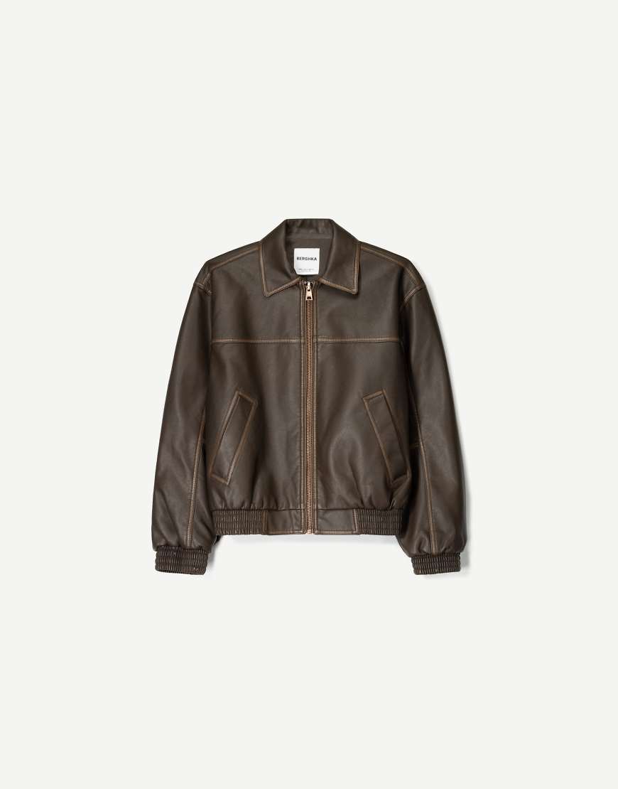 Faux leather oversized jacket in brown