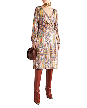 Paisley-print V-neck mididress - Neutrals