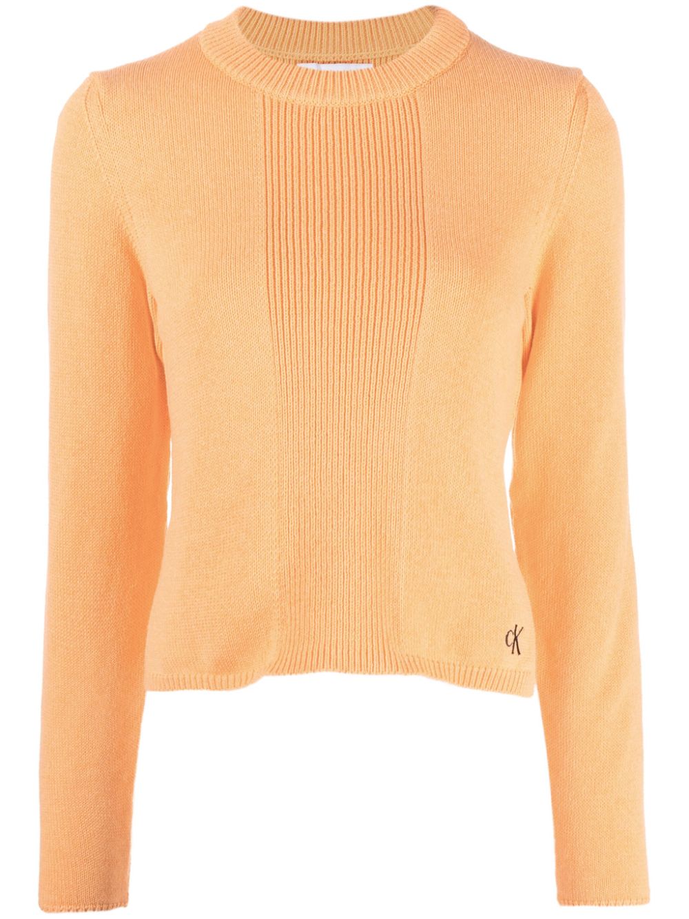 Ribbed-detail recycled-cotton jumper - Orange
