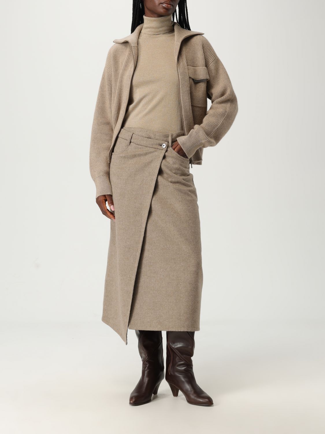 Zip-up ribbed cardigan - Neutrals