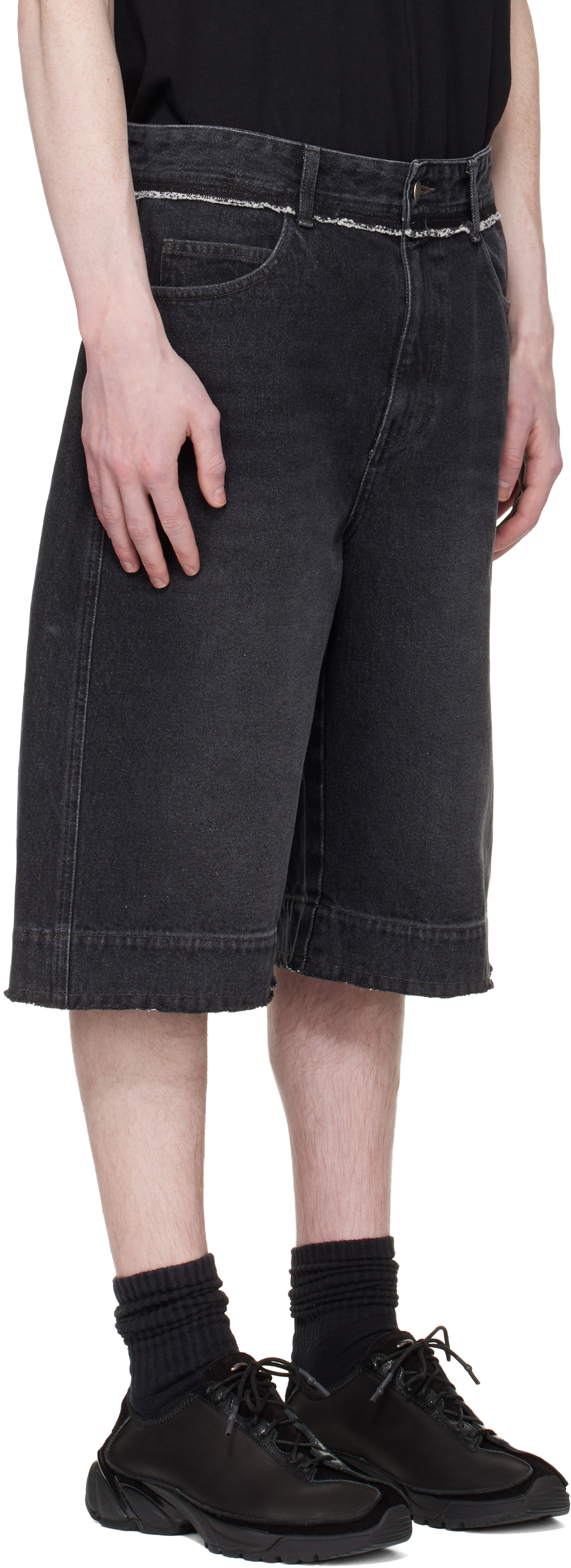 Black Raw Edge Denim Shorts