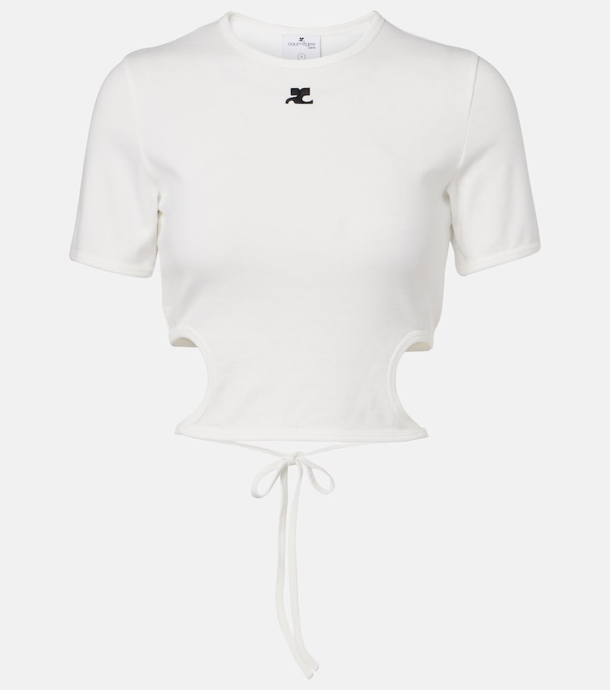 Courrèges Logo cutout tie-back cotton crop top