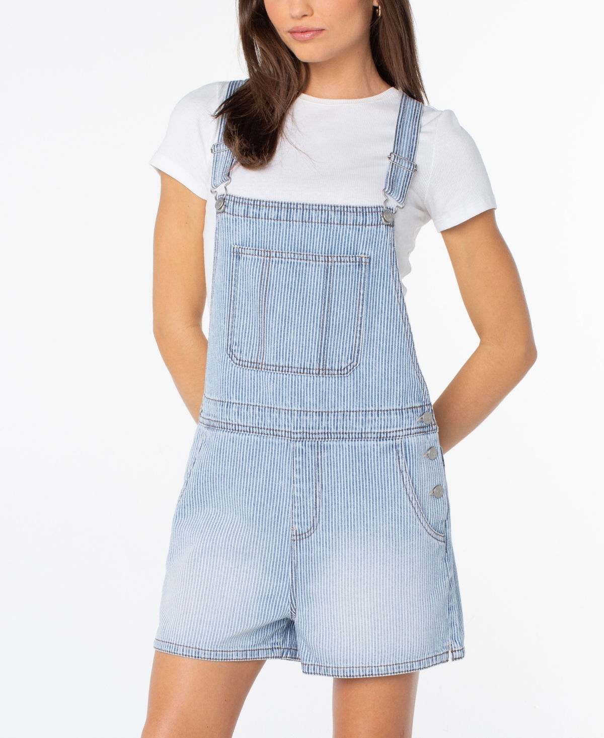 Women's Denim Button-Front Shortalls - Rail Roadstripe