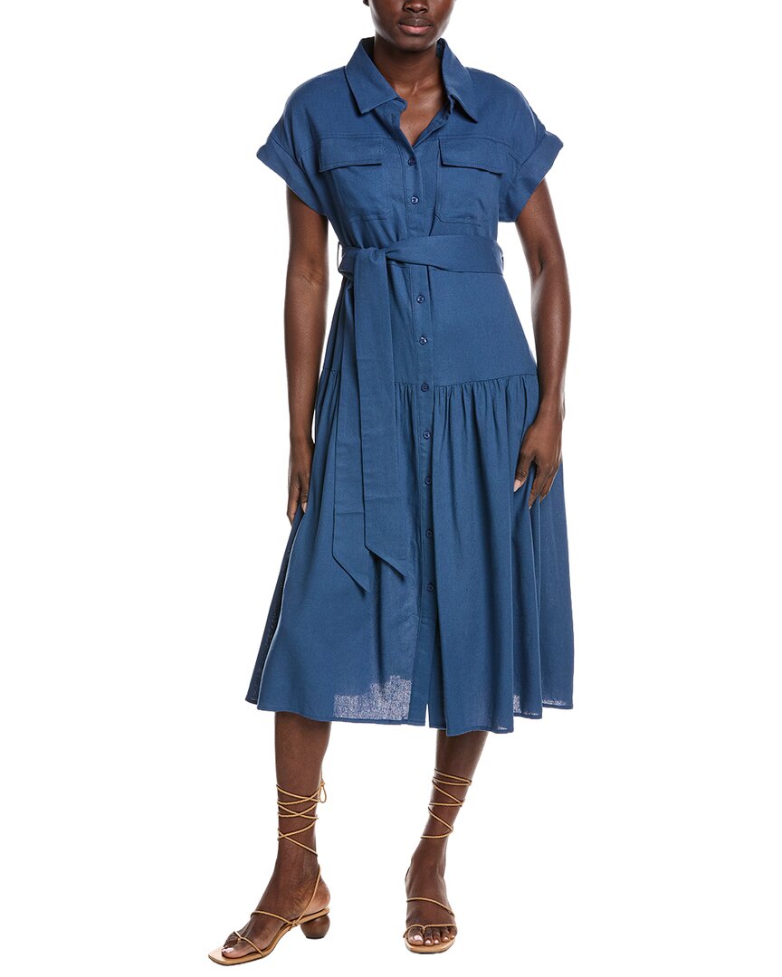Cap Sleeve Linen-Blend Shirtdress