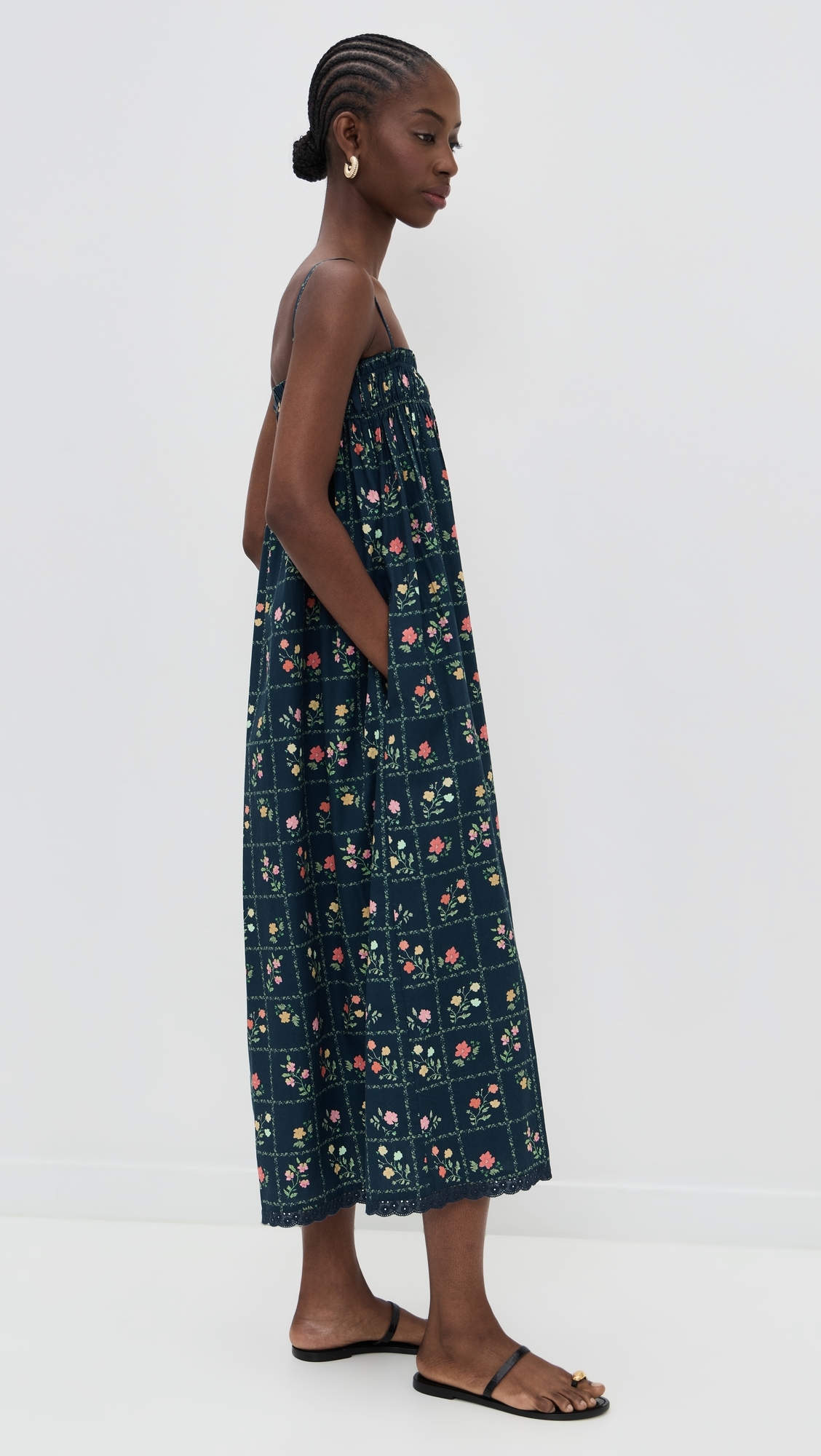Sammy Dress Navy Floral Grid
