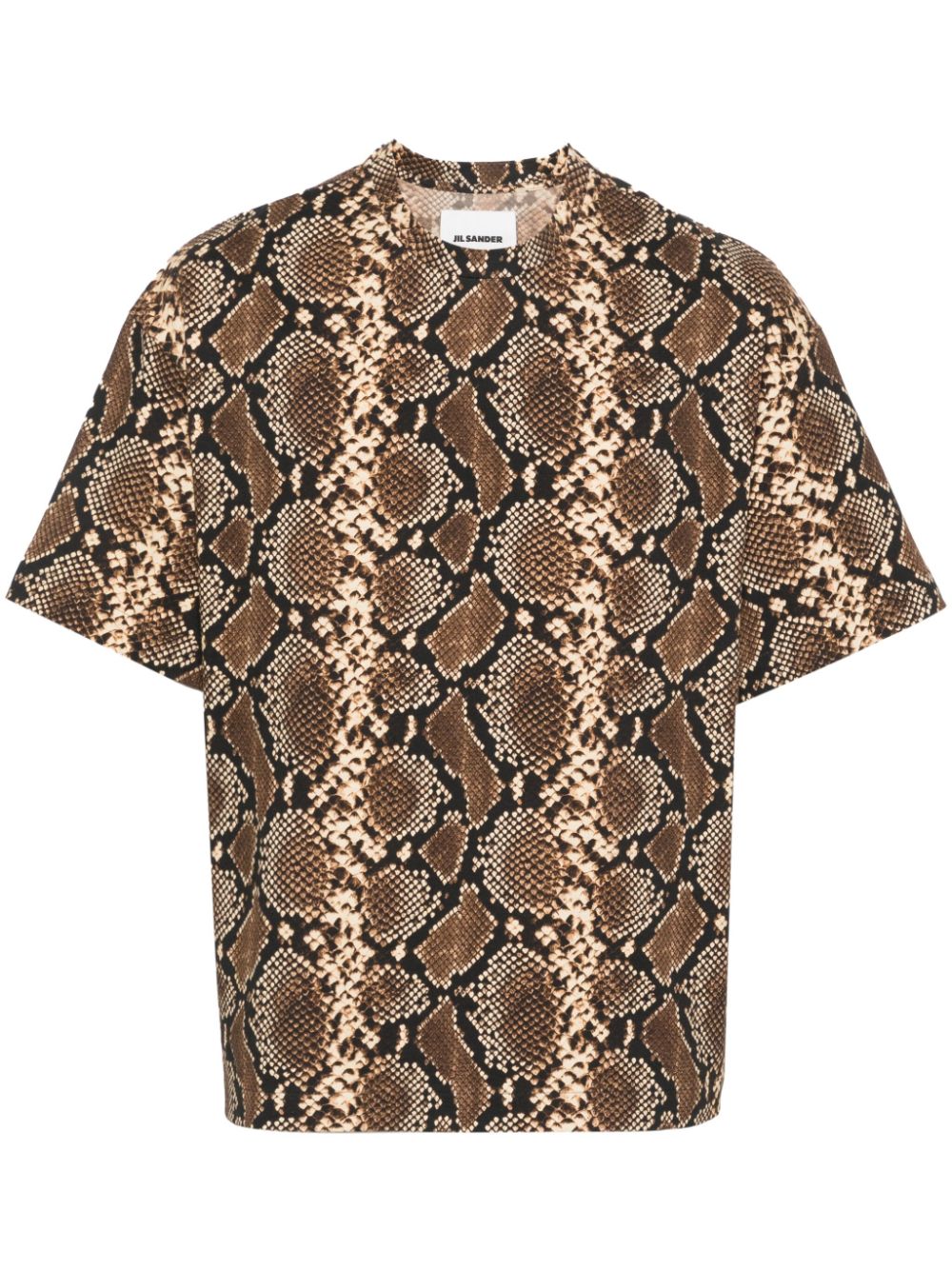 Snake-print cotton T-shirt - Brown