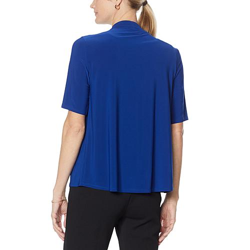 Elbow-Sleeve Drape-Front Bolero - Black