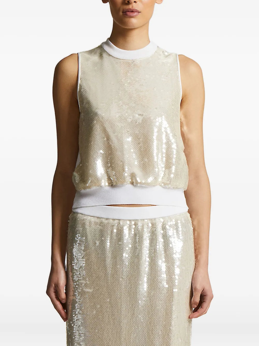 Sequin-Embellished Tank Top — Ivory