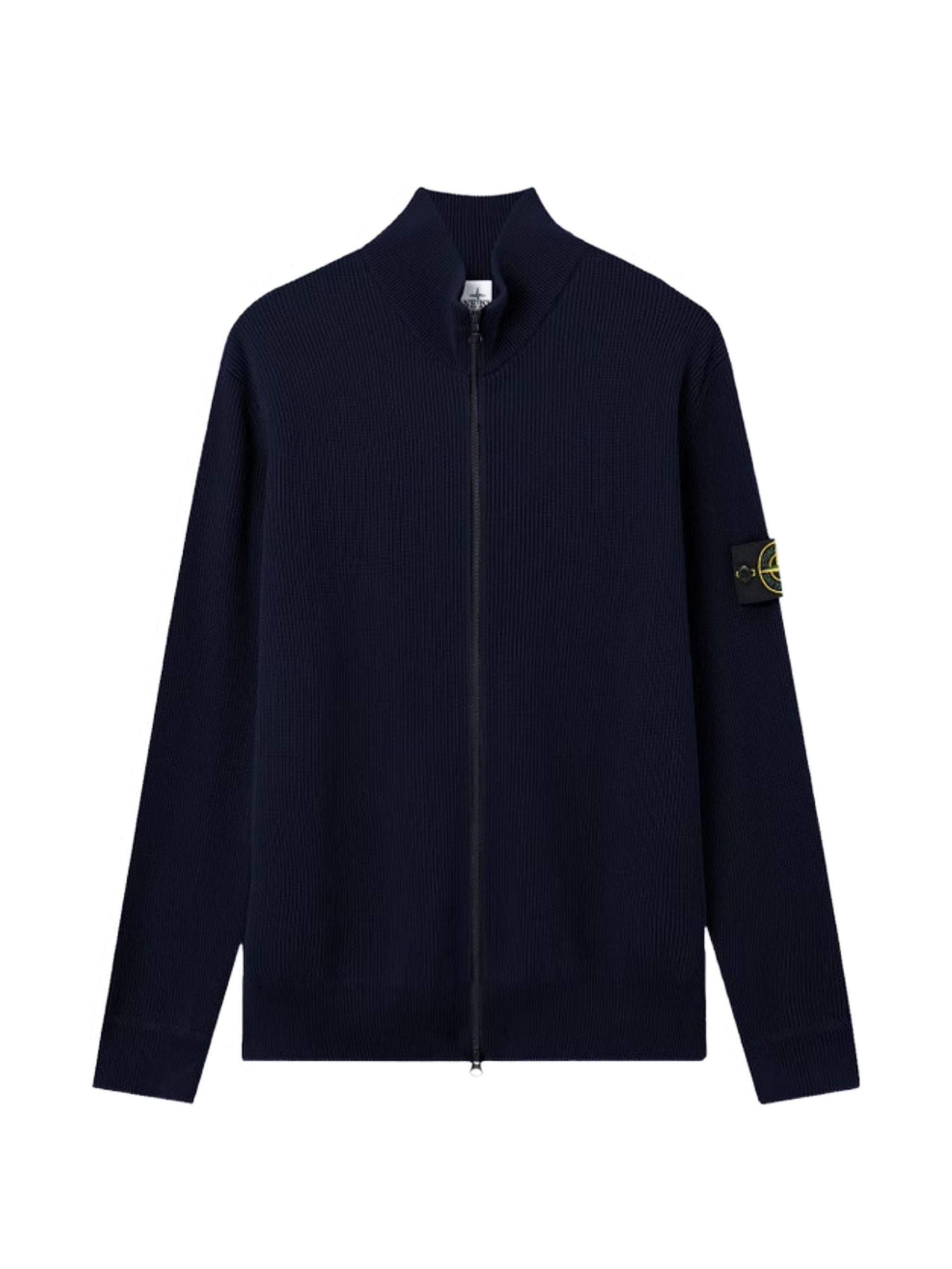 Logo-Patch Ribbed-Knit Zip-Front Cardigan