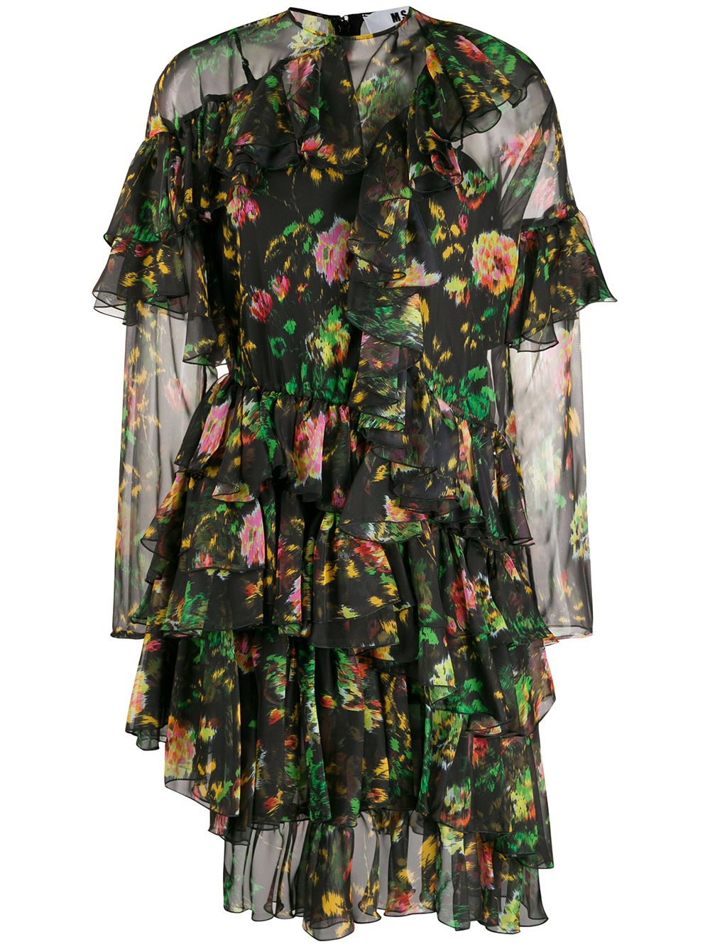 Floral print ruffled dress - Black