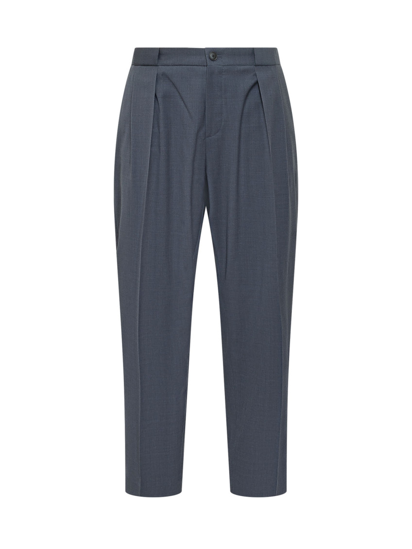 Blue Tapered Pleated Pants
