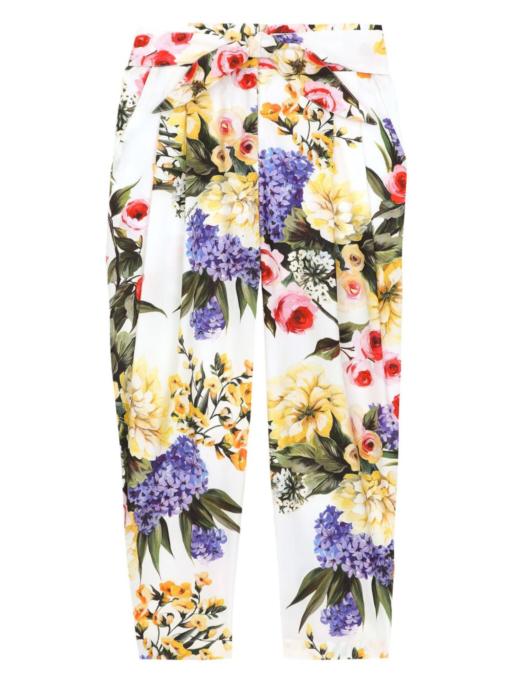 Floral-print straight-leg trousers - White