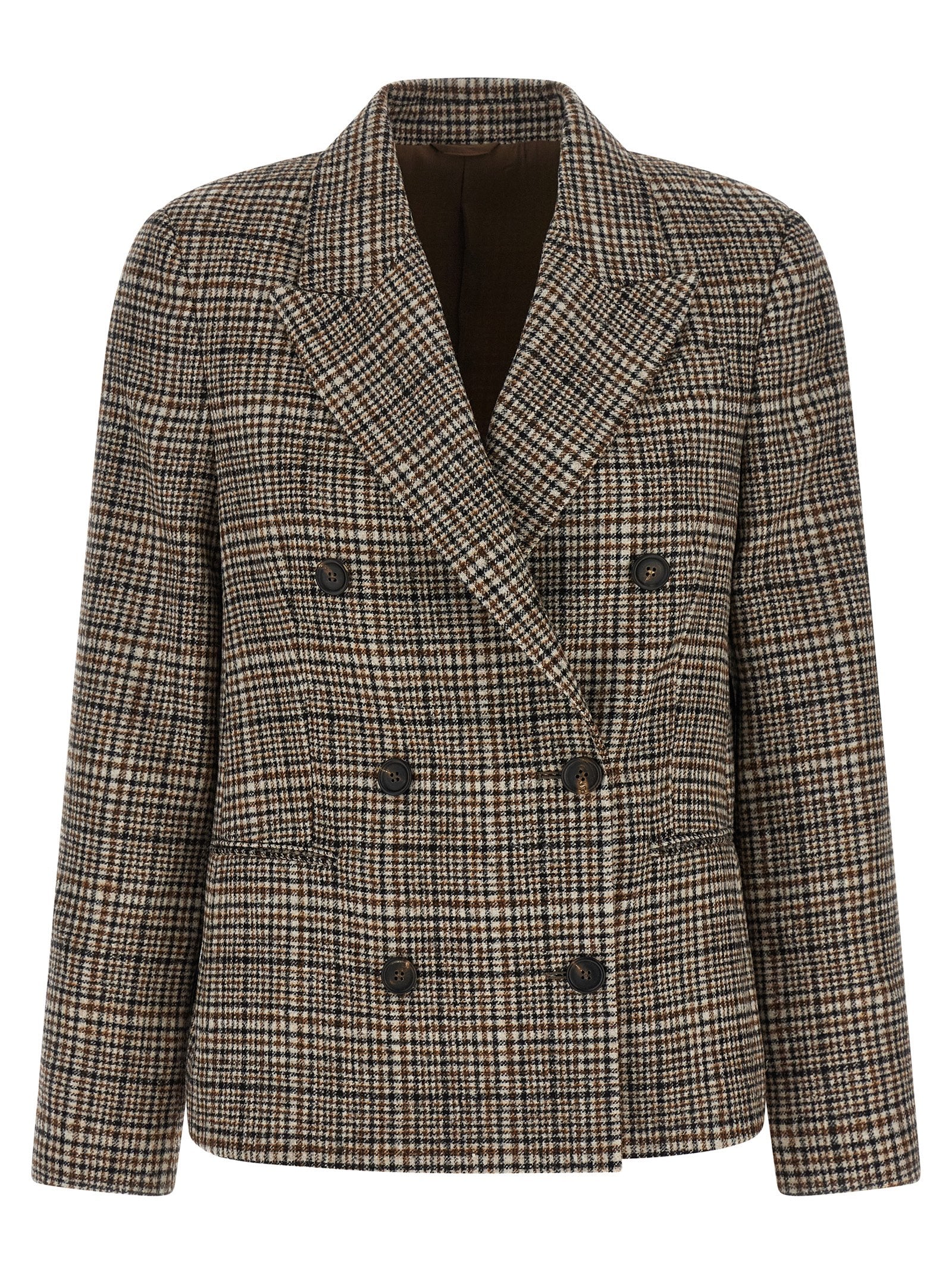 Double-Breasted Cashmere-Blend Blazer — Beige