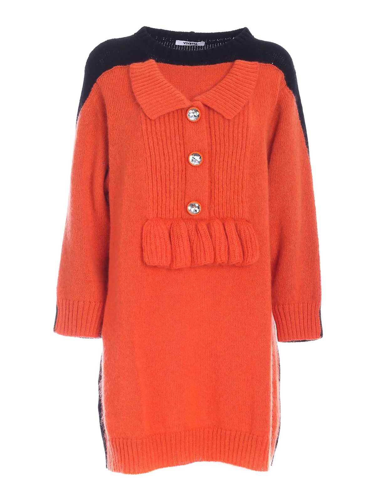Knit dress in orange and black