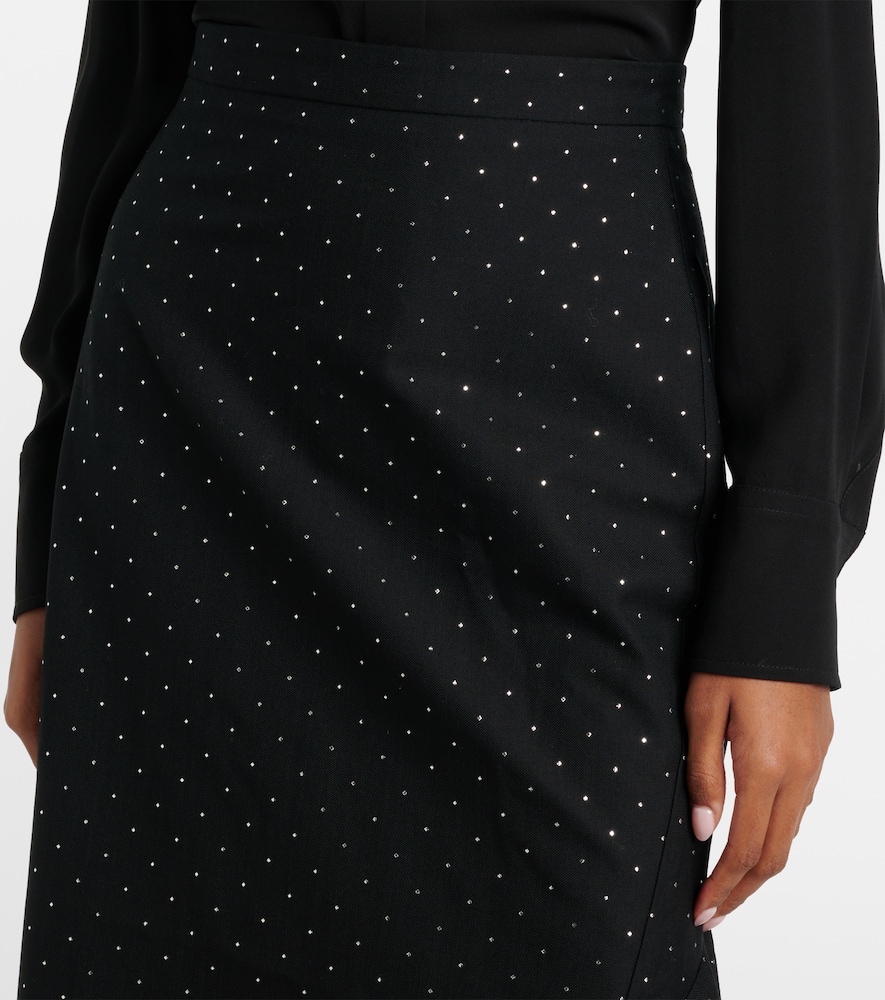 Polka-dot cotton and wool lamé midi skirt