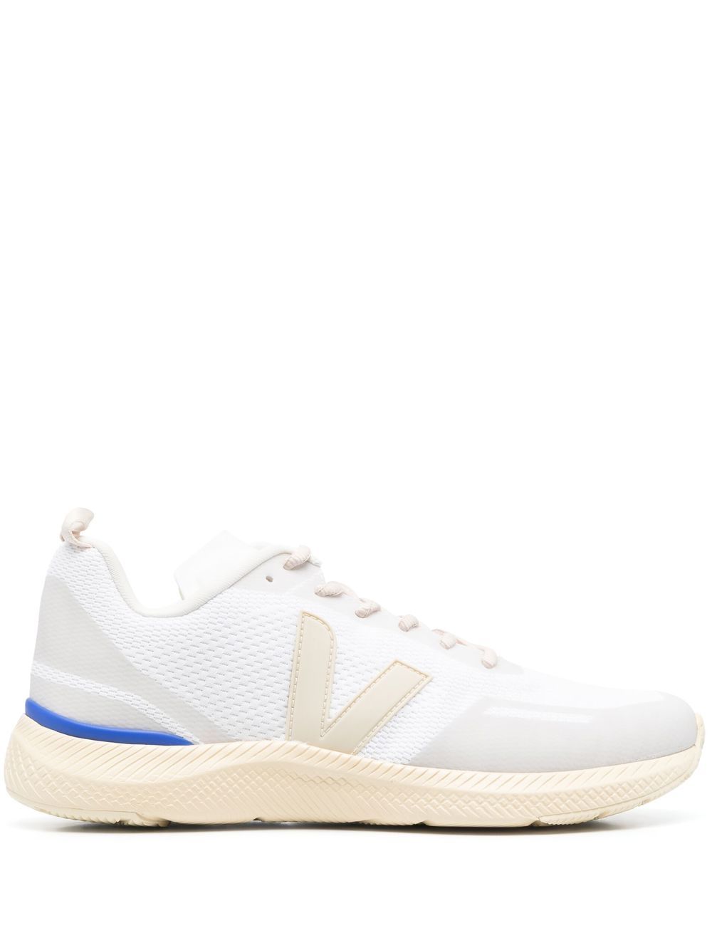 V patch mesh lace-up sneakers - White
